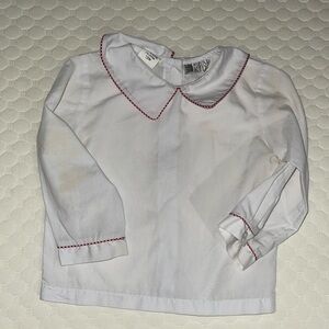 Royal Kidz white long sleeve top Peter Pan Collar trimmed red white gingham 12mo